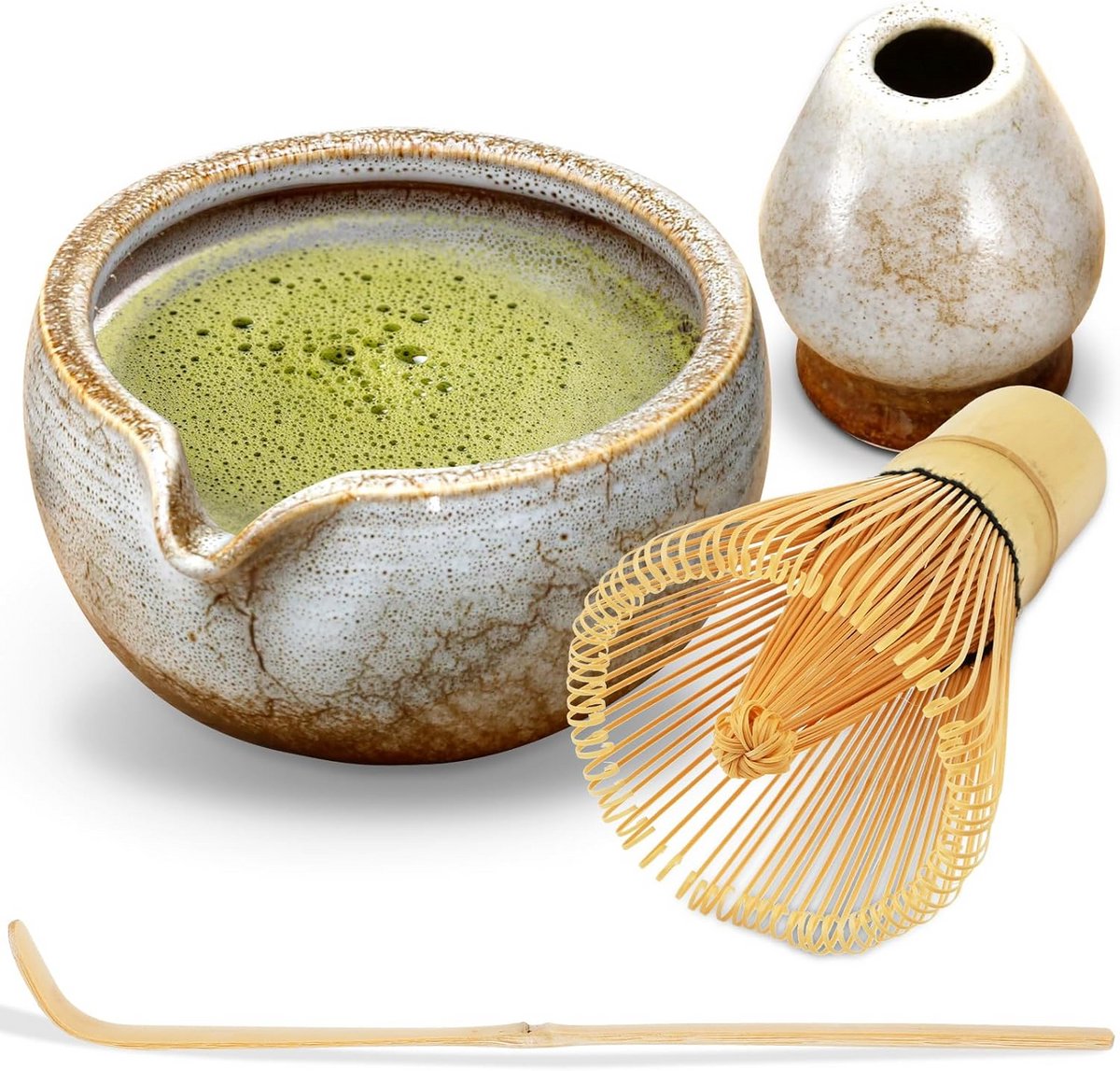 Complete Matcha Startpakket met Kom, Klopper, Lepel en Houder - Handgemaakt Keramiek
