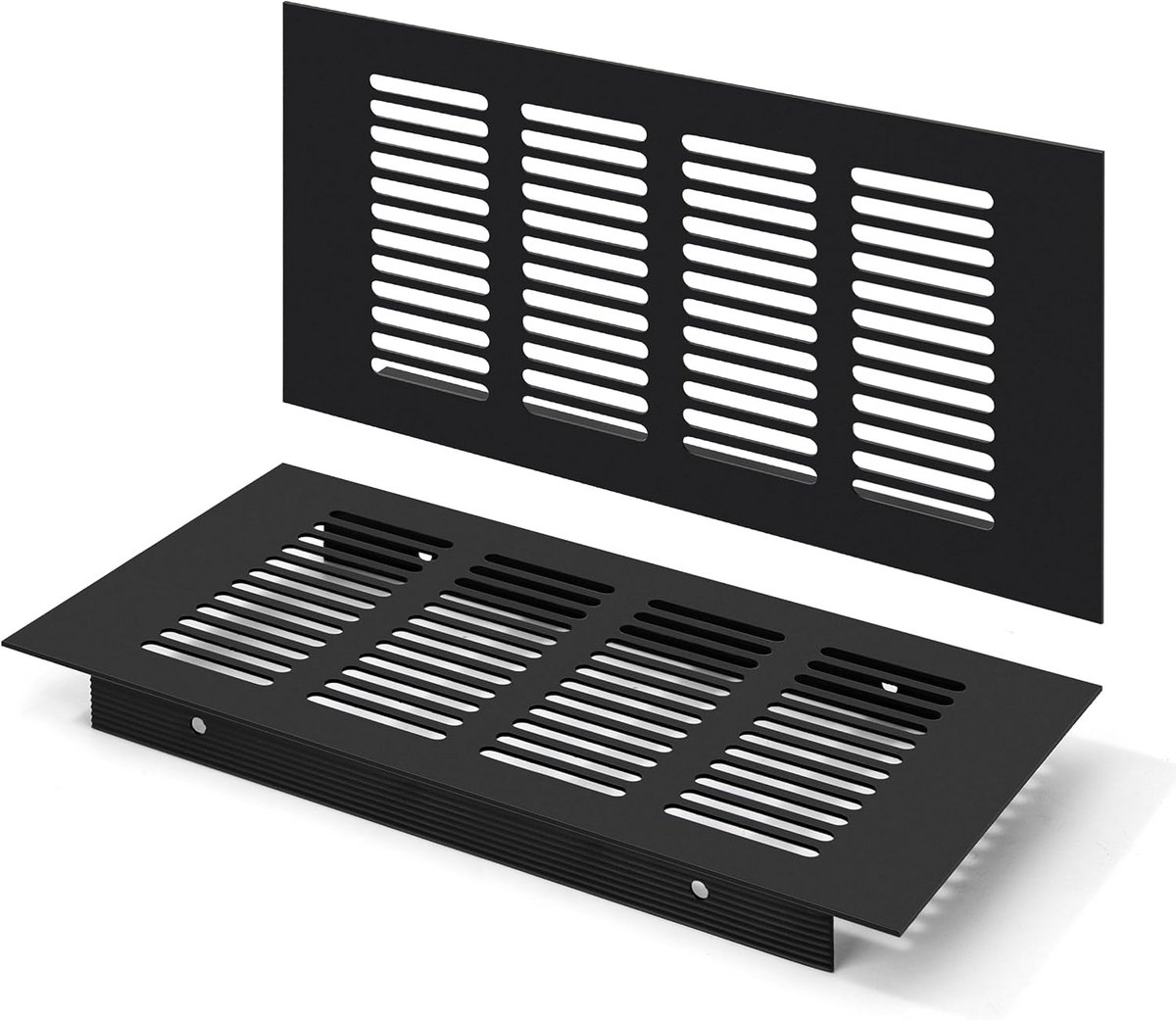 Set van 2 Zwarte Aluminium Ventilatieroosters Rechthoekig 100x200 mm - Wandrooster Ventilatie Afdekking