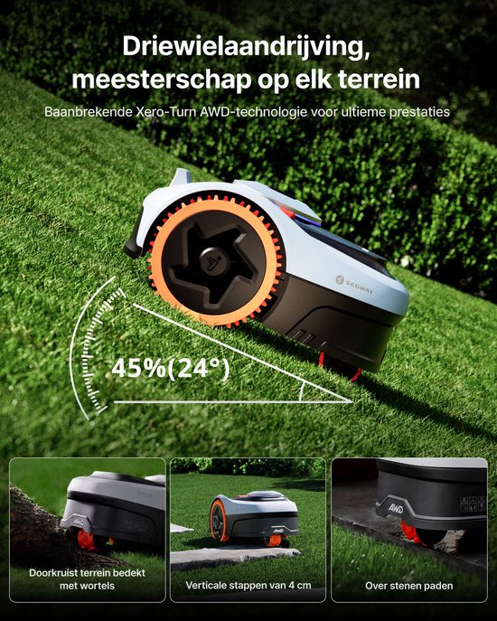Segway Navimow i206 AWD - Robotmaaier - NRTK + Vision - Zonder Grensdraad & Zonder Antenne - Snelste & eenvoudige Installatie - 600m² - driewielaandrijving - 45% Helling - AI Obstakelvermijding -Super Stil 59dB-3 Jaar Garantie