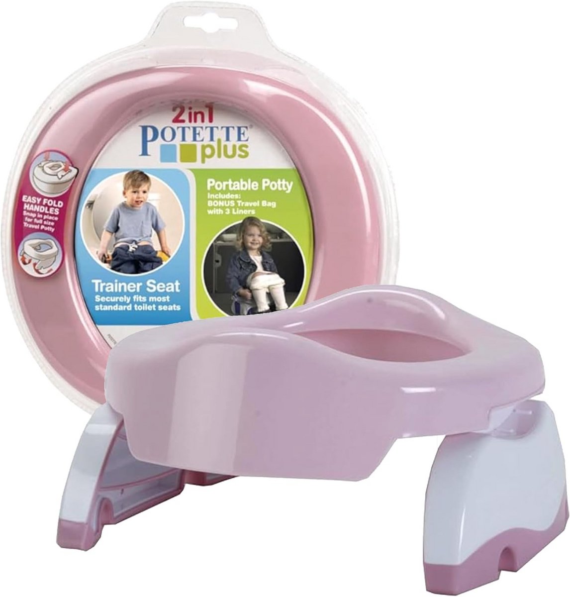 2-in-1 Potette Plus Draagbaar Potje Zitje Zindelijkheidstraining Roze
