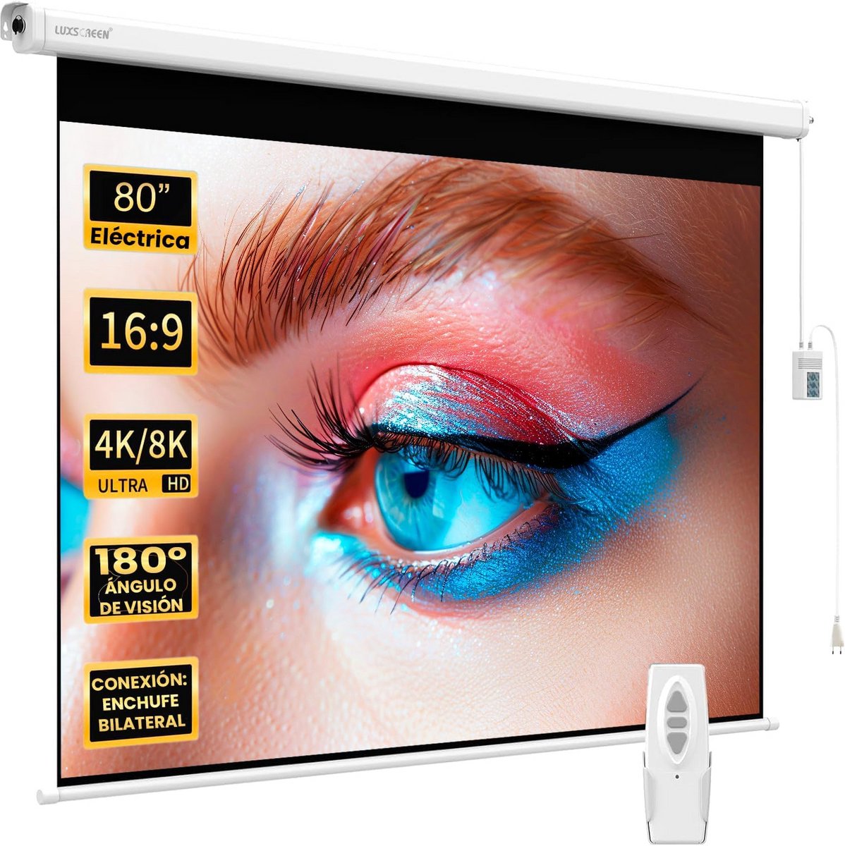 Elektrisch Projectiescherm 80 Inch (203 cm) - 16:9 Met Afstandsbediening - Wit