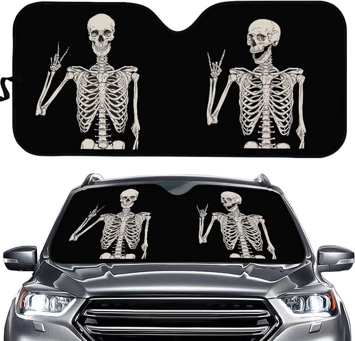 Grappig Skelet Auto Zonnescherm Halloween Voorruit Zonneklep Universele Pasvorm SUV Bestelwagen