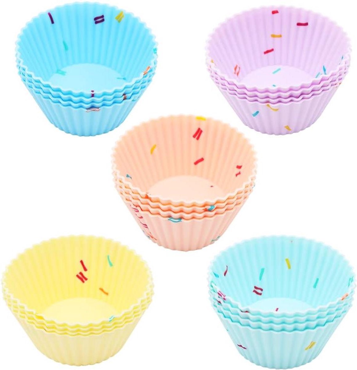 Cocoplus -Herbruikbare Siliconen Baking Cups 20 Pack - Muffinvormen voor Taarten IJs Puddingen - Regenboog Gevallen - Geschikt voor Ovens - Verschillende Kleuren