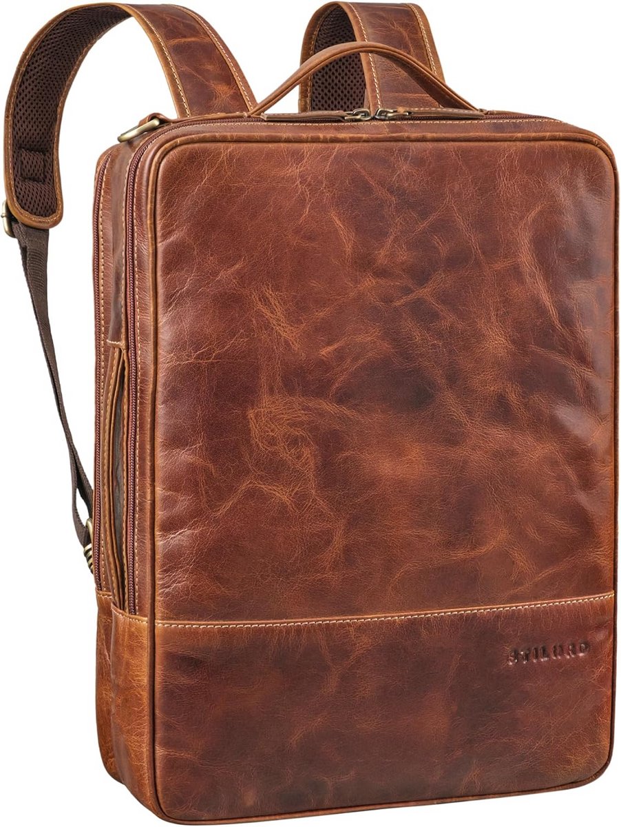 2-in-1 Leren Tas Rugzak Hybrid - Vintage Leather Briefcase voor 15.6 inch Laptop - Vintage Business Backpack voor Heren