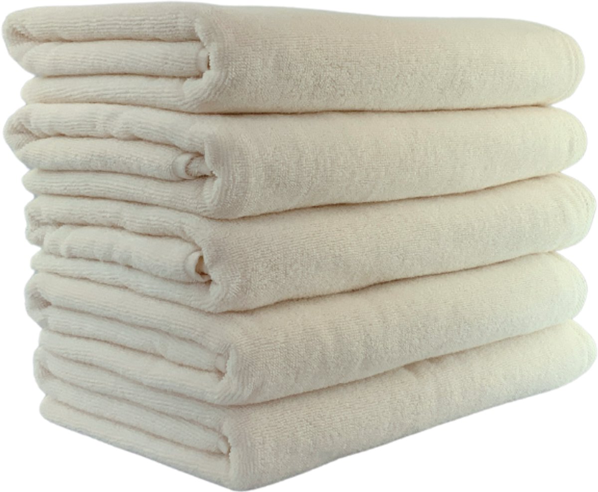 Badhanddoeken, 70x140 cm, 100% Biologisch Katoen, Set van 5 stuks, Hotelkwaliteit, Luxe handdoeken, GOTS & Vegan Gecertificeerd, Bio, Badtextiel, De Linde Home, Ecru