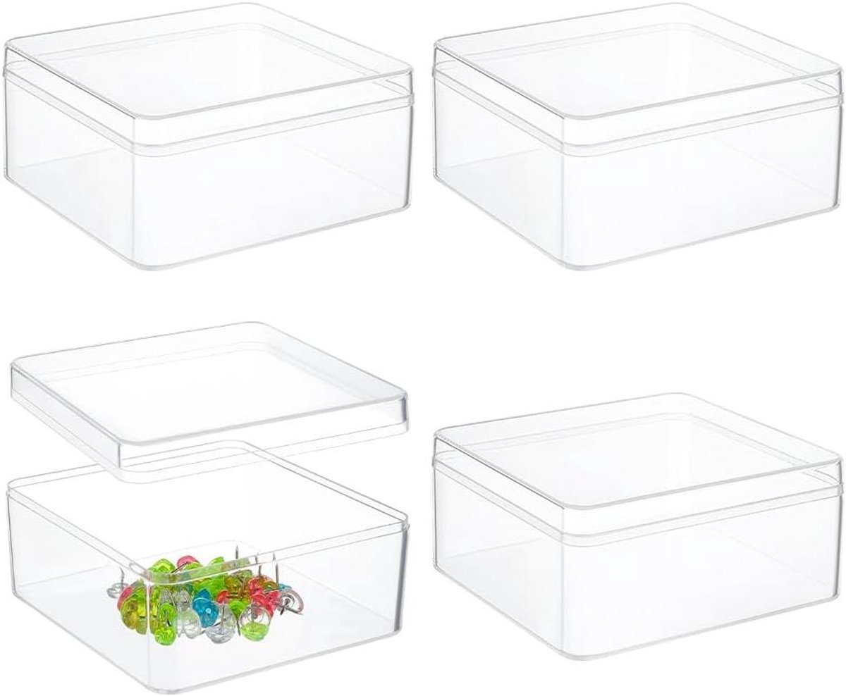 Acryl opbergdozen met deksel 4 stuks transparant 12x13x6 cm