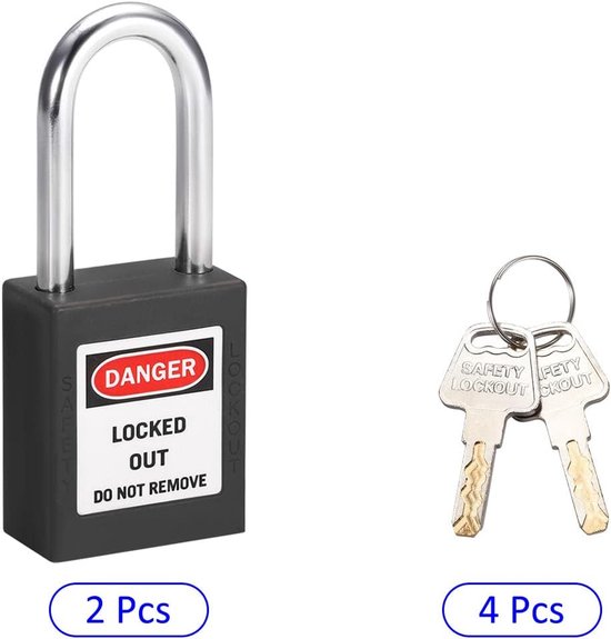Brady SafeKey Hangslot Aluminium 1 stuk - Vergrendelingsslot met Sleutel - Lockout Tagout Veiligheidsslot voor Binnen en Buiten - Beugelhoogte 38.10 mm - Verschillende Sloten - Paars