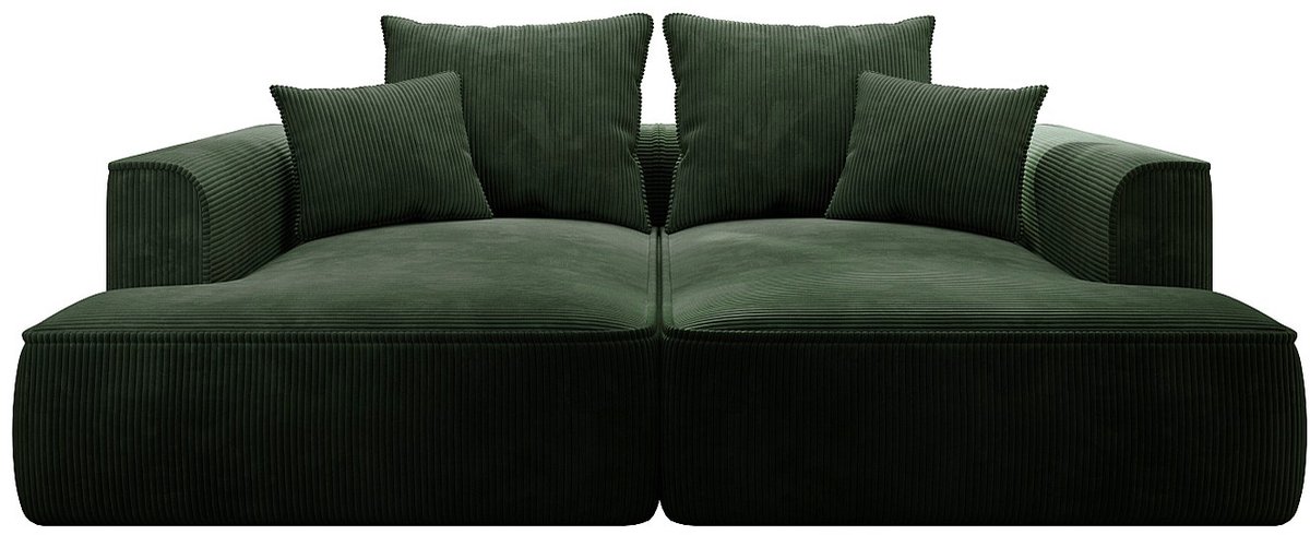 Vente-unique Comfortabele driezitsbank met diepe zitting van groen ribfluweel PINETA