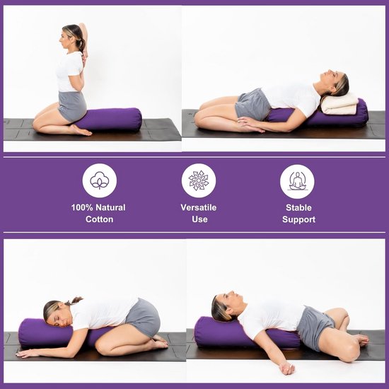 Ronde Yoga Bolster Katoen - Ondersteuning voor Herstellende Yoga, Yin Yoga en Heupopenende Houdingen — afbeelding 4
