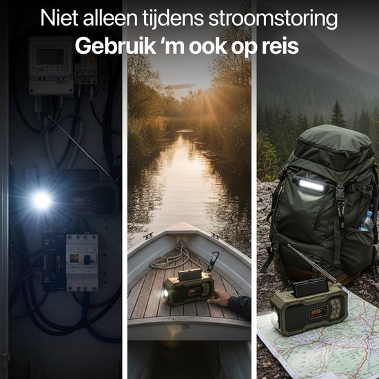 Noodradio Solar Opwindbaar - DAB+ / AM / FM Nood Radio - 5000 mAh Powerbank Zonneenergie - Bouwradio - Badkamer Radio - Noodpakket