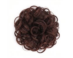 Kastanjebruine haar scrunchie met krullen – synthetische haarstuk knot – elastische haar bun extension – natuurlijk ogende opsteek haar accessoire voor dames