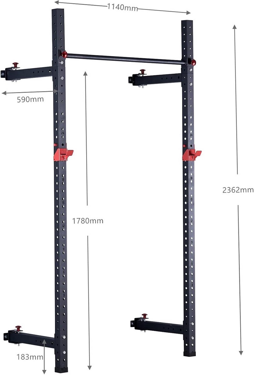 Wandrek Power Rack - Uitbreidbaar Half Rack - 350 kg Belastbaar - Wandbevestigd - Met Optrekstang thumbnail 2