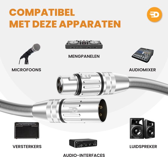 Drivv. Câble XLR Premium - Câble microphone - Mâle vers femelle 3 broches - 3 mètres - Argent