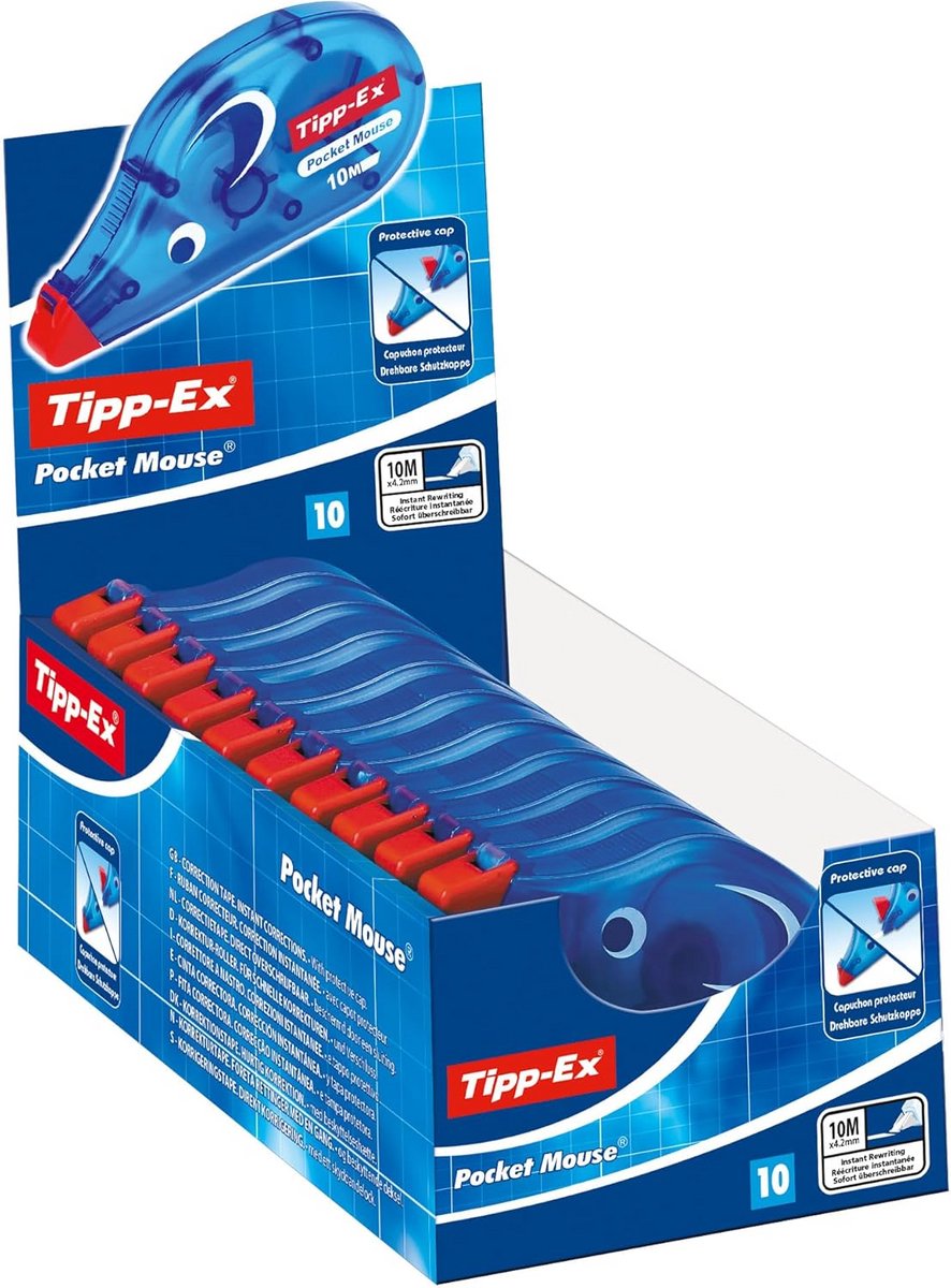 Correctietape 10 stuks - Muisvormig - Zakelijk - Transparant - Tipp-Ex Pocket Mouse