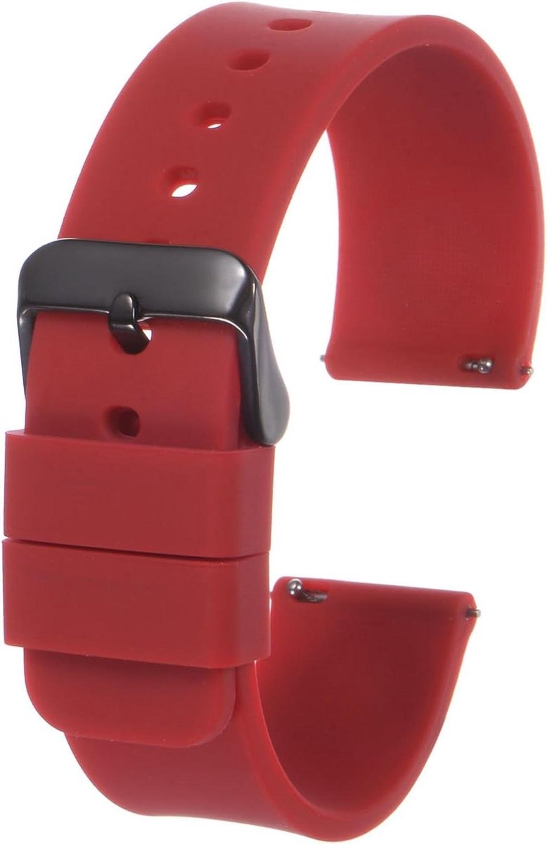 MK Stoer - Silicone horlogebandje - Breedte 22mm - Snel Sluiting - Zwart - Rubberen - Reserve horlogeband - RVS Sluiting - Unisex - Donker Rood.