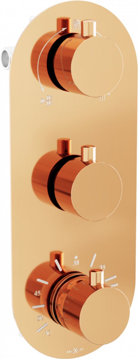 Mexen Kai thermostatische bad-douchekraan met 3 uitgangen, roze goud - 77603-60