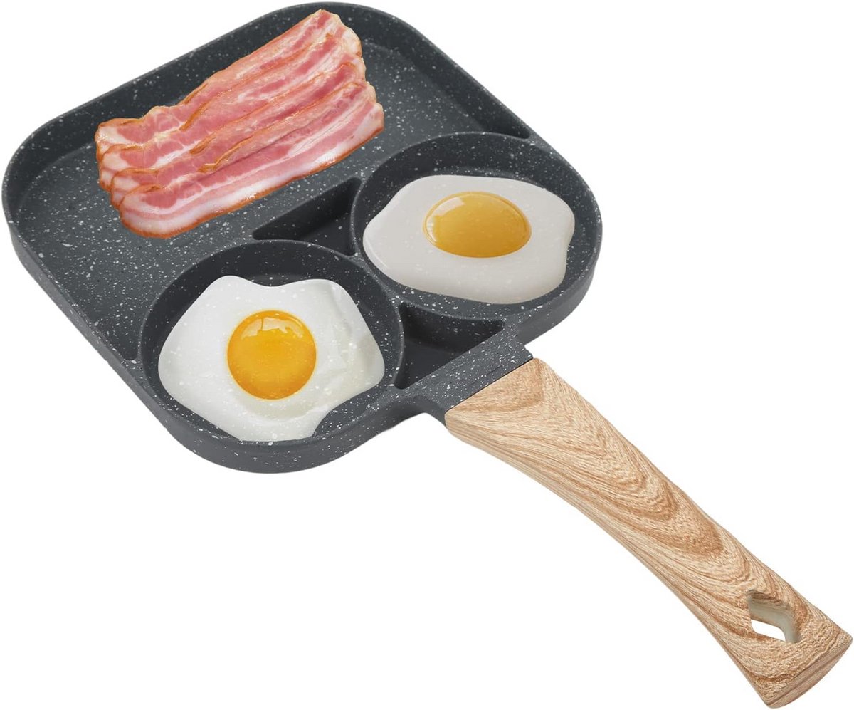 3-Vaks Koekenpan voor Burgers, Eieren en Pannenkoeken - Antiaanbak & Inductie Geschikt