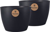 Vyveo - Bloempot Lunda - Set van 2 - 31x23 - Zwart - Bloempot voor binnen en buiten - Lichtgewicht - Breukbestendig - Vorstbestendig - UV-bestendig