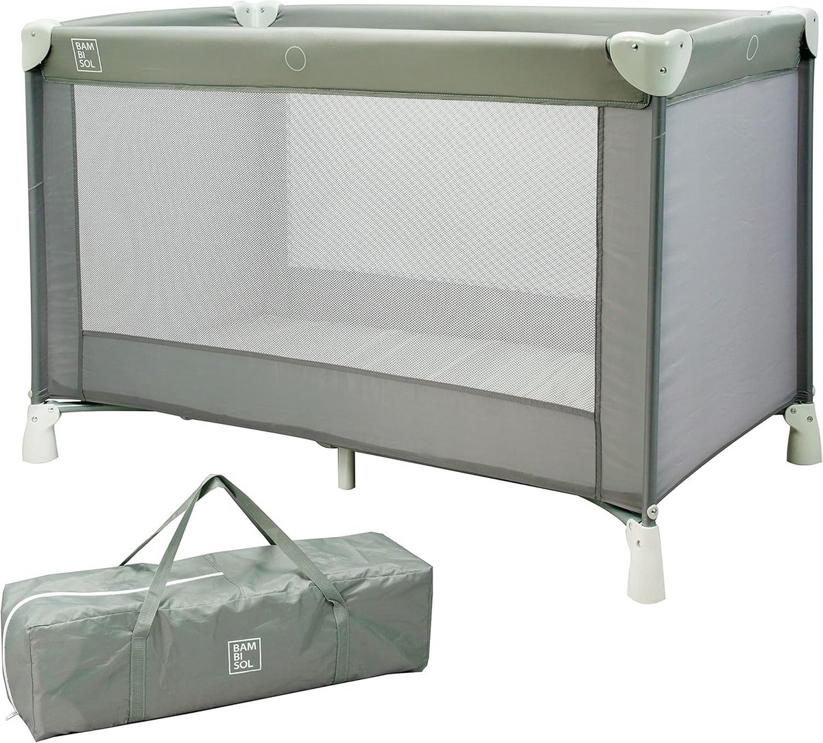 Reiswieg en -bedje 120x60 cm Grijs/Groen inclusief Matras en Draagtas