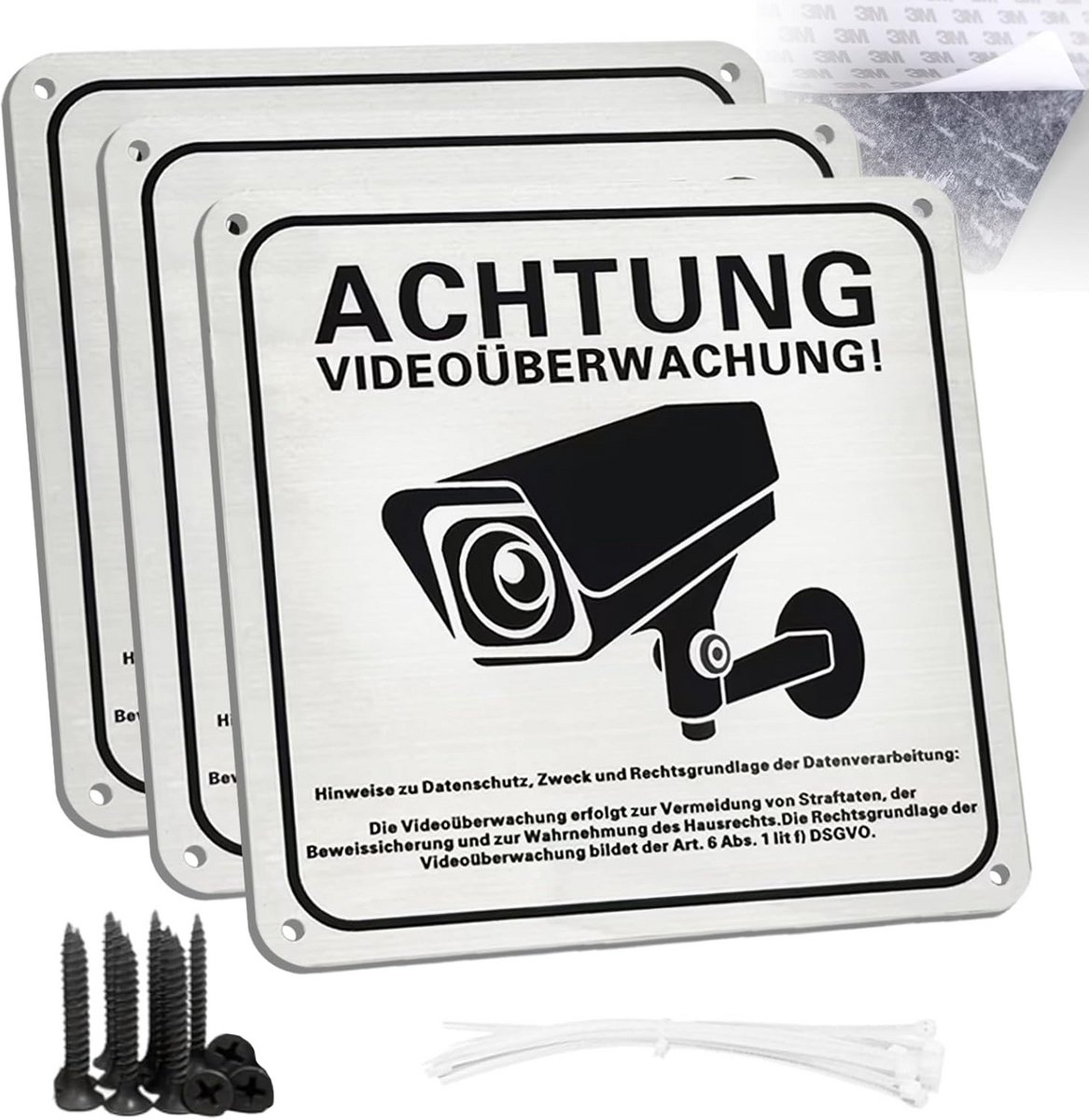 3x Camerabewaking Bord Aluminium 15x15 cm Sluit Diefstal Buiten/Binnen