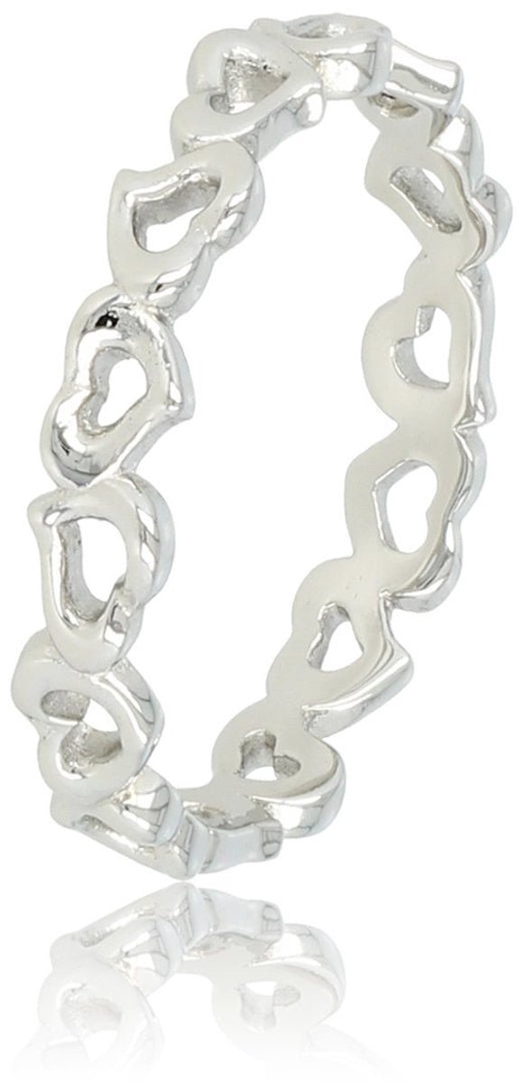 My Bendel - Ring Zilverkleurig met Hartje - Zilverkleurige Ring met Hartjespatroon - 3,5 Mm Stainless Steel - met Luxe Cadeauverpakking | Sieraden Voor Dames | Maat 18.00 Mm / Maat 57