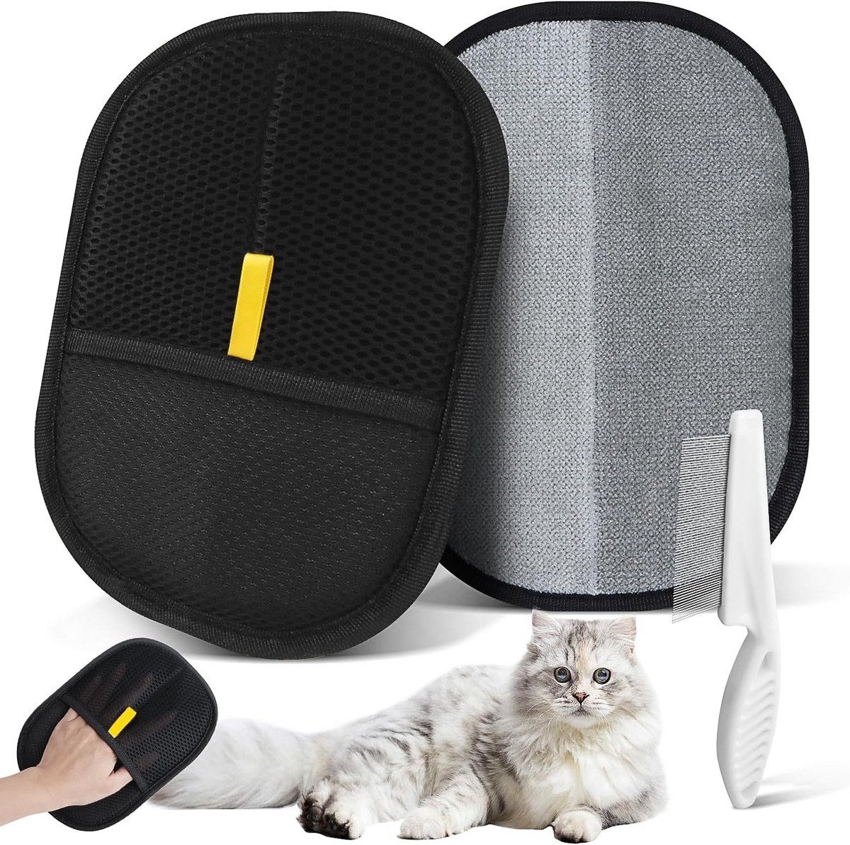 Dubbelzijdige Honden- en Kattenborstel Handschoen - 2 Stuks + Vlooienkam