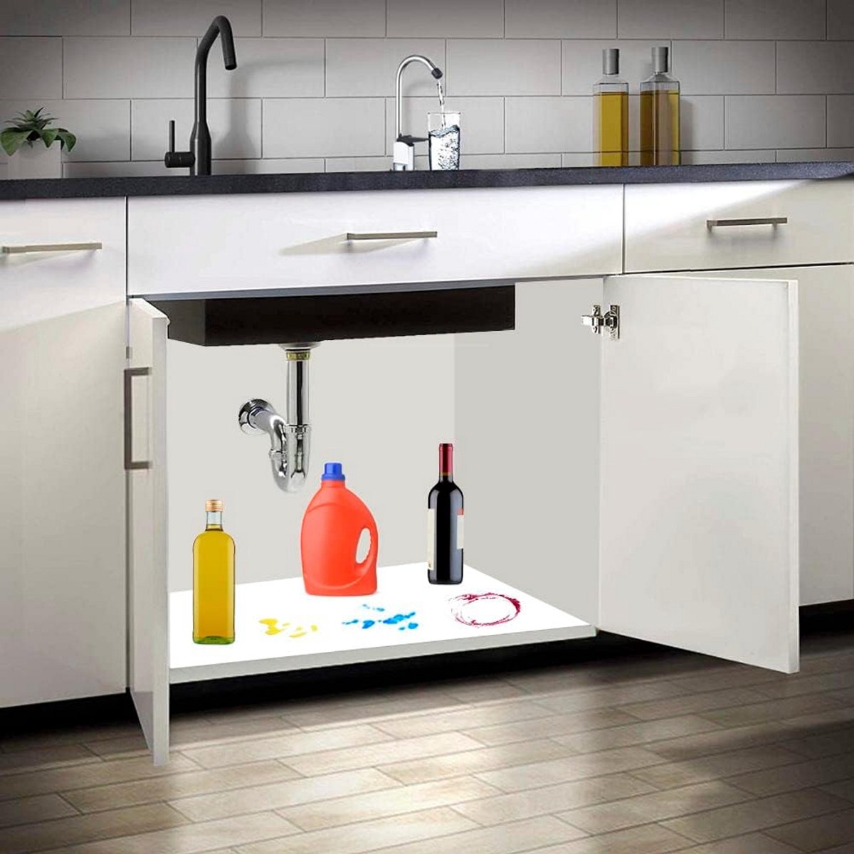 Aluminium beschermplaat voor keukenonderkast - bescherming tegen vocht en vochtigheid - beschermplaat met opstaande rand - beschermplaat voor buitenkeuken en bar - beschermplaat in verschillende afmetingen - beschermplaat voor alle keukenonderkasten