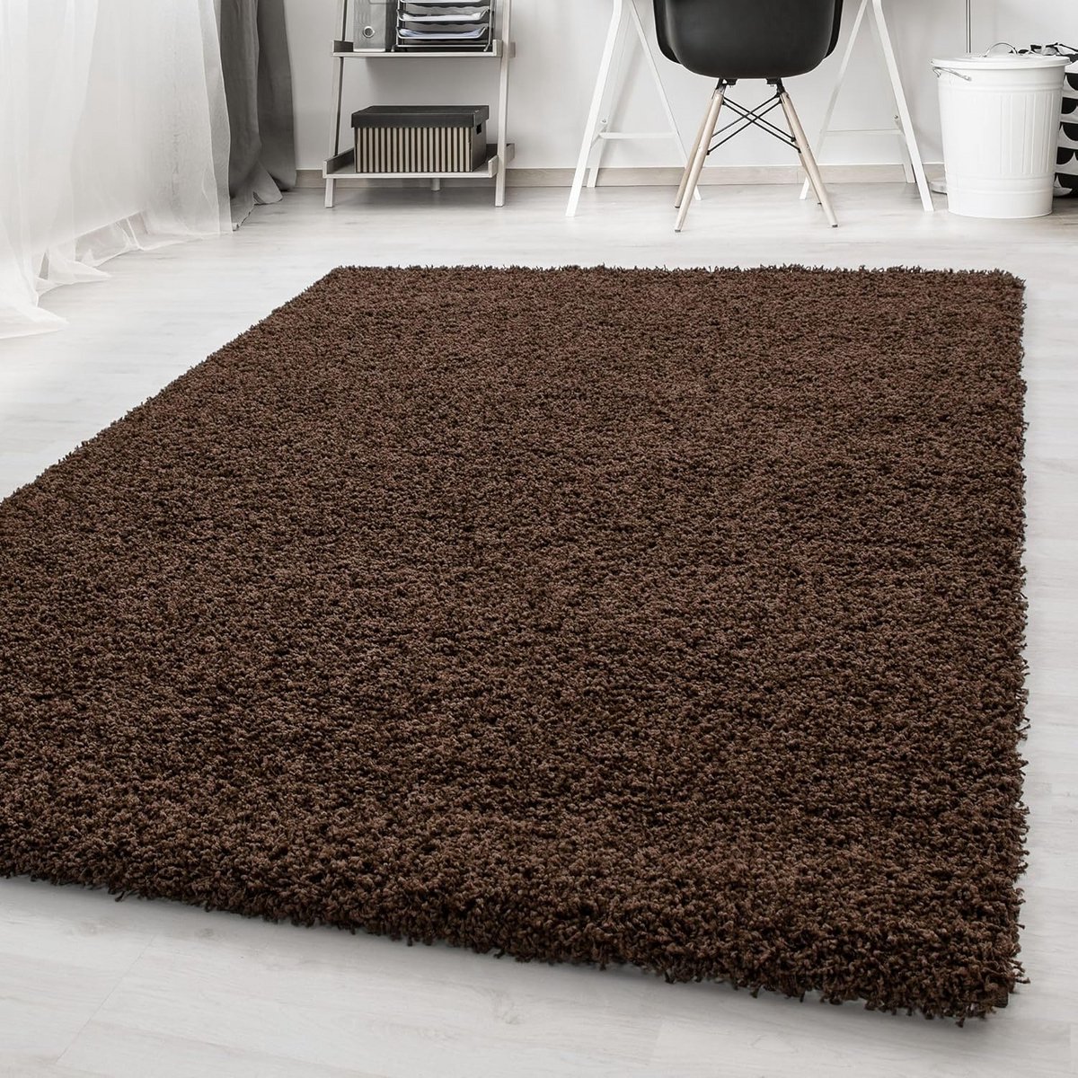 Hoogpolig Vloerkleed Bruin 60x110 cm - Unicolor Tapijt voor Woonkamer en Eetkamer - Zacht 