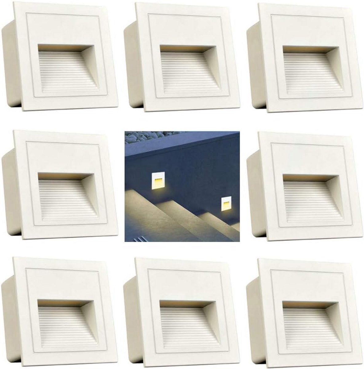 8-delige LED inbouw wandverlichting 3W 3000K 230V IP65