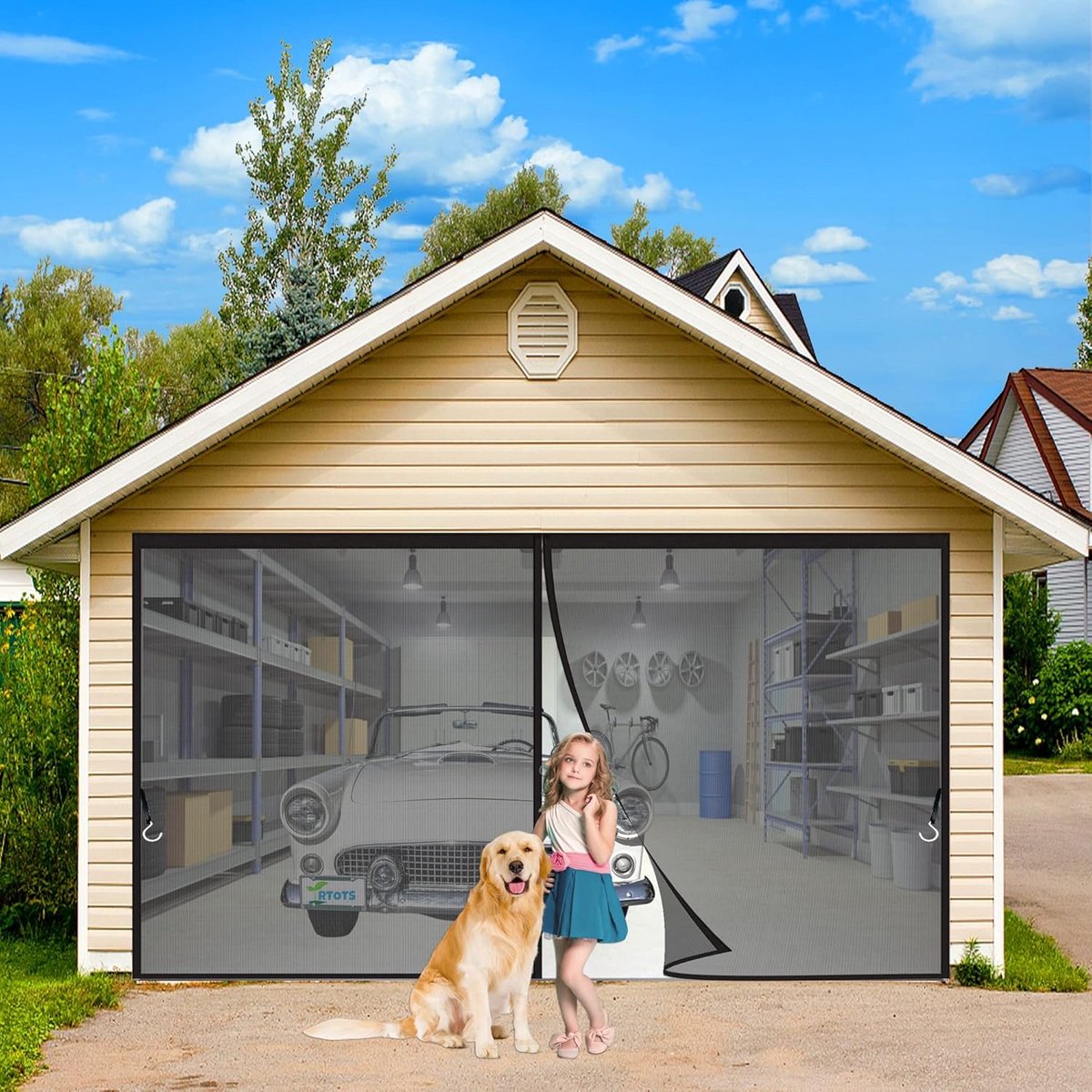 Hor deur 210 x 185 cm - muggengaas met magneten automatisch sluitend, zwart