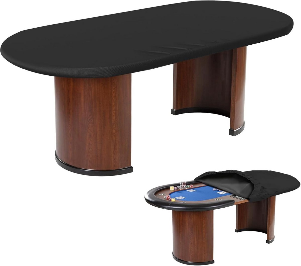 Waterdichte Ovale Pokertafelhoes - Beschermhoes voor Kaarttafel (244x112 cm) Zwart