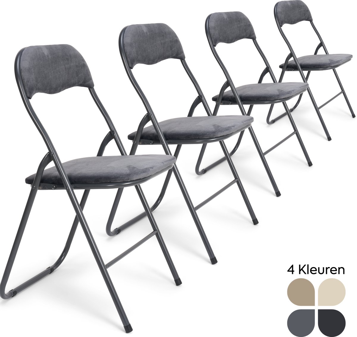 Trendy Meije® Nova Klapstoelen Set van 4 - Grijs - Velvet Fluweel - Inklapbaar - Zithoogte 45 cm - Opvouwbare Stoelen - Vouwstoel