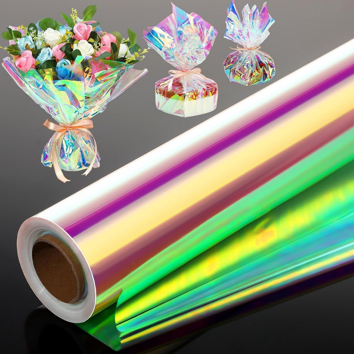 Iriserende Cellofaanwikkelrol 81x60m - Regenboog Inpakpapier voor Geschenken en Knutselprojecten
