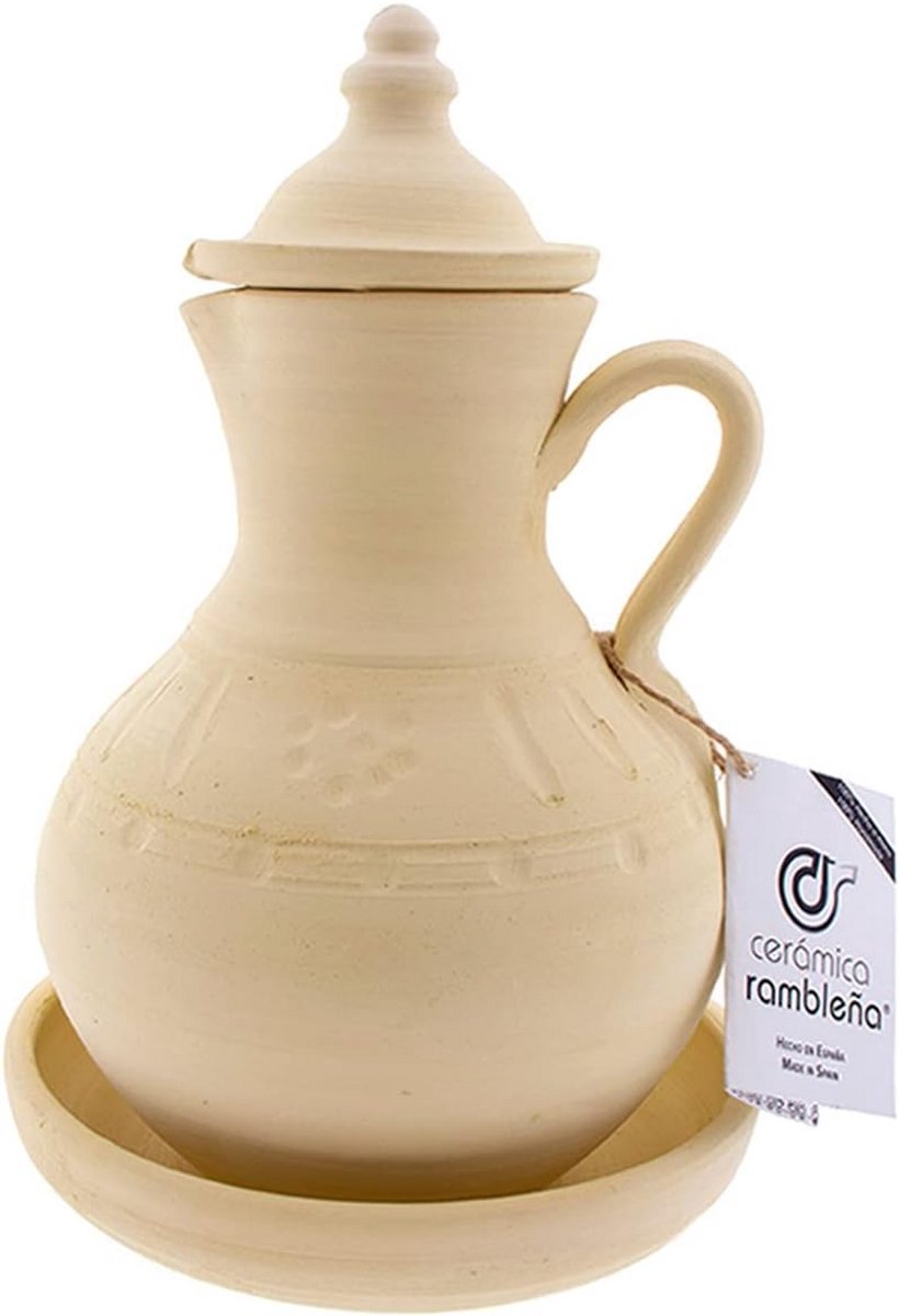 Handgemaakte Keramische Waterkan 2.5L - Traditioneel Spans Ontwerp met Eco-plaat
