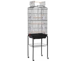 NBAP® Luxe Grootte Papegaaienkooi - Parkietenkooi - Grote Vogelkooi voor Binnen op Wieltjes - Inclusief Speelgoed - Met Badhuis - 46x36x160cm - Zwart