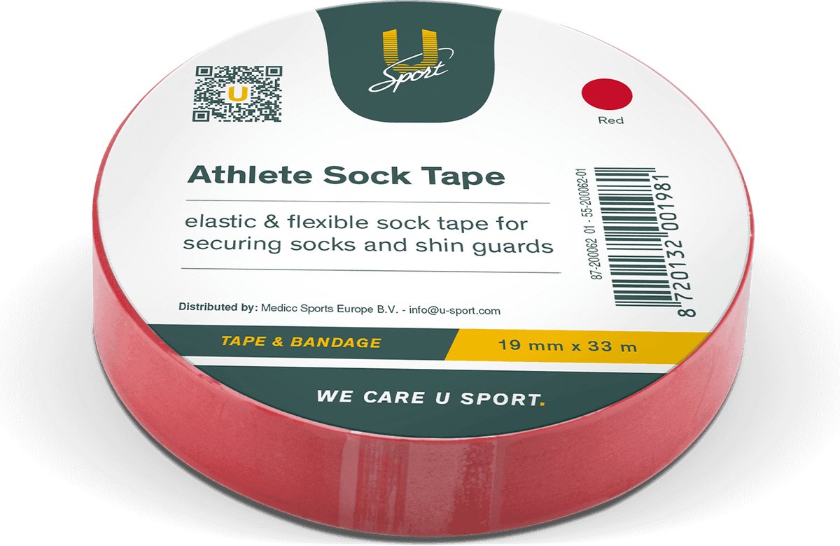 U-Sport Athlete Sock Tape - Sokkentape - Elastisch & Waterbestendig - Fixatie Scheenbeschermers - FIFA/KNVB goedgekeurd - 1 Stuks - Rood