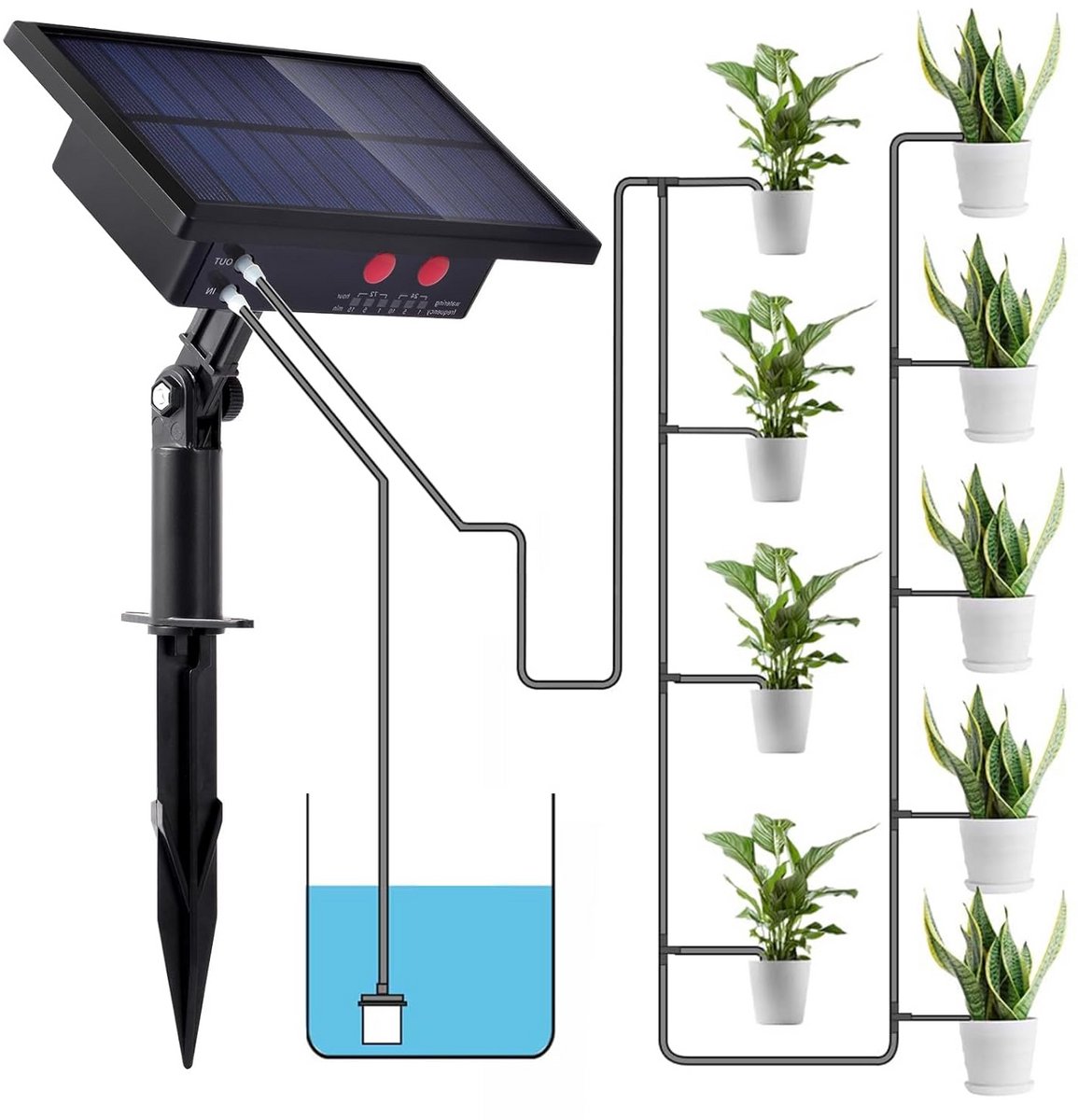 Automatisch druppelirrigatiesysteem op zonne-energie met timer voor tuin en balkon
