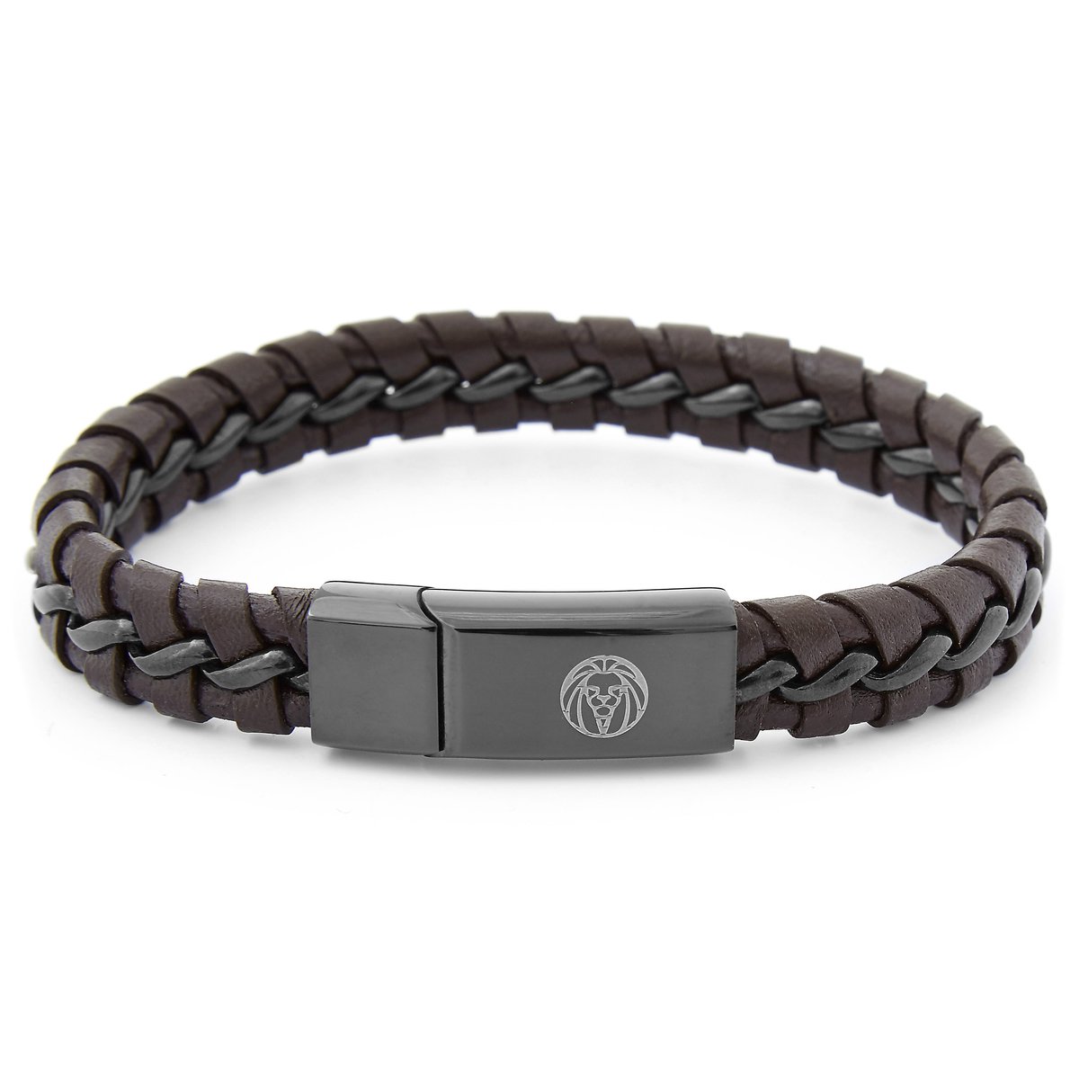 Bruine Geweven Leren Armband