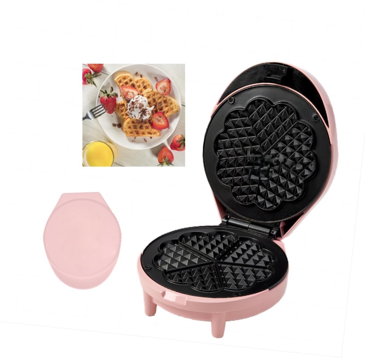 Wafelijzer - 18 cm - Dubbelzijdig bakken - Dikke, luchtige wafels - Instelbare bakstand - Antiaanbaklaag (roze)