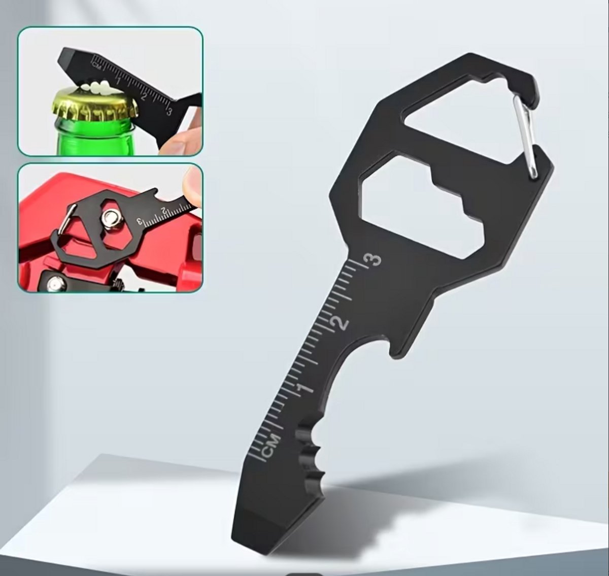 Multifunctionele Sleutelhanger 6-in-1 – Flesopener, Schroevendraaier, Liniaal – Handig & Compact