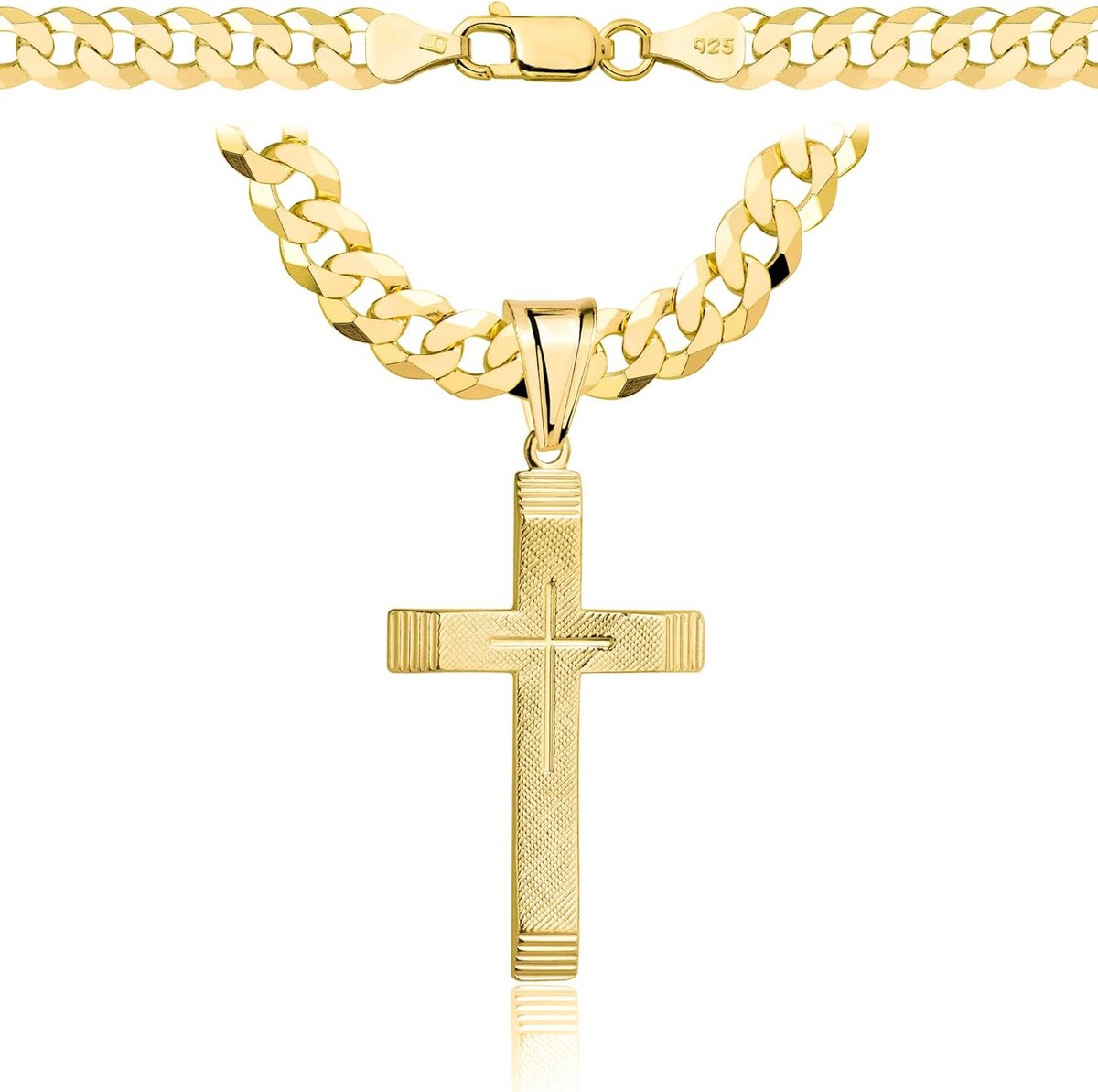 Herenketting met Kruis 585 Goud Massief Pantsering 6,5 mm