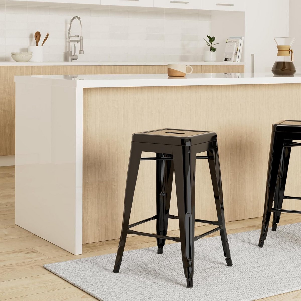 Set van 4 zwarte industriële barkrukken hoog 66 cm
