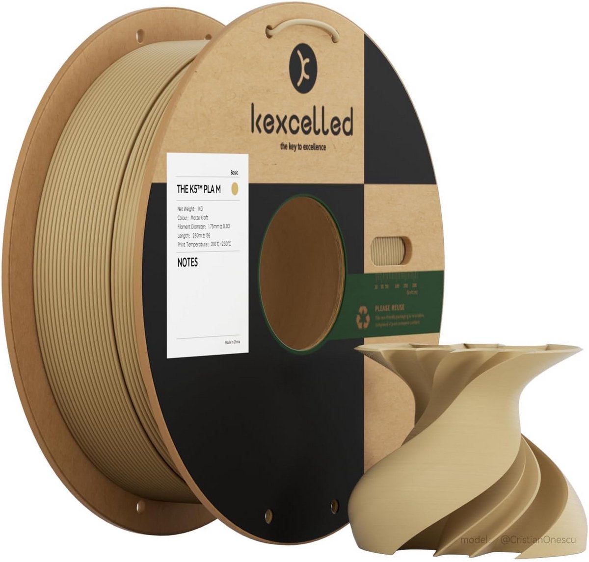 Mat PLA Filament 1.75mm Beige 1kg Spoel - Glansvrij en Matte textuur voor FDM Printers