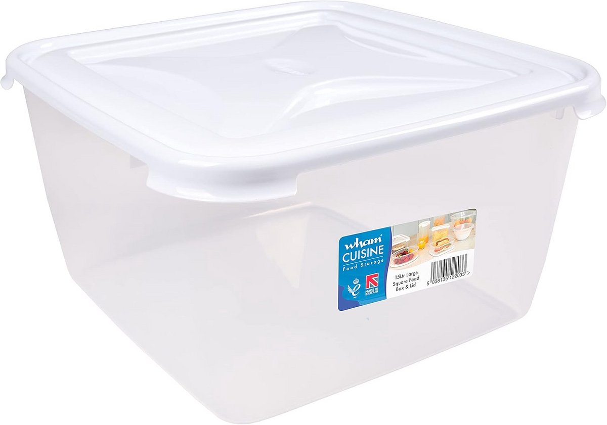Voorraaddoos 15 Liter Vierkant met Deksel Transparant Opslagbox