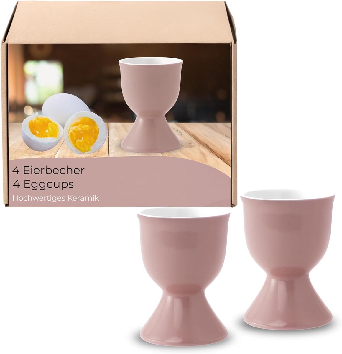 Set van 4 Keramische Eierdopjes Roze - Vaatwasserbestendig
