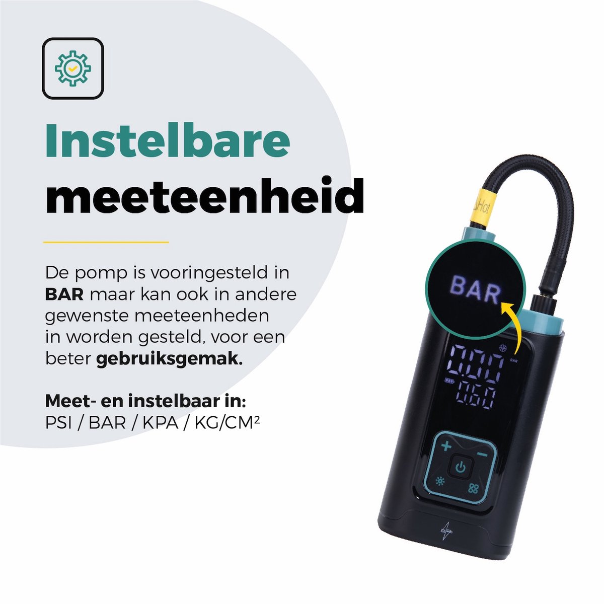 Voltano Elektrische Bandenpomp / Fietspomp Voor Auto / Motor / Scooter - Zwart / Ijsblauw - Draagbare Luchtcompressor - Voorgeprogrammeerde Standen - Pomp Tot 10,3 BAR - Incl. Opzetstukken Presta, Schader, Hollands Ventiel En Meer thumbnail 6