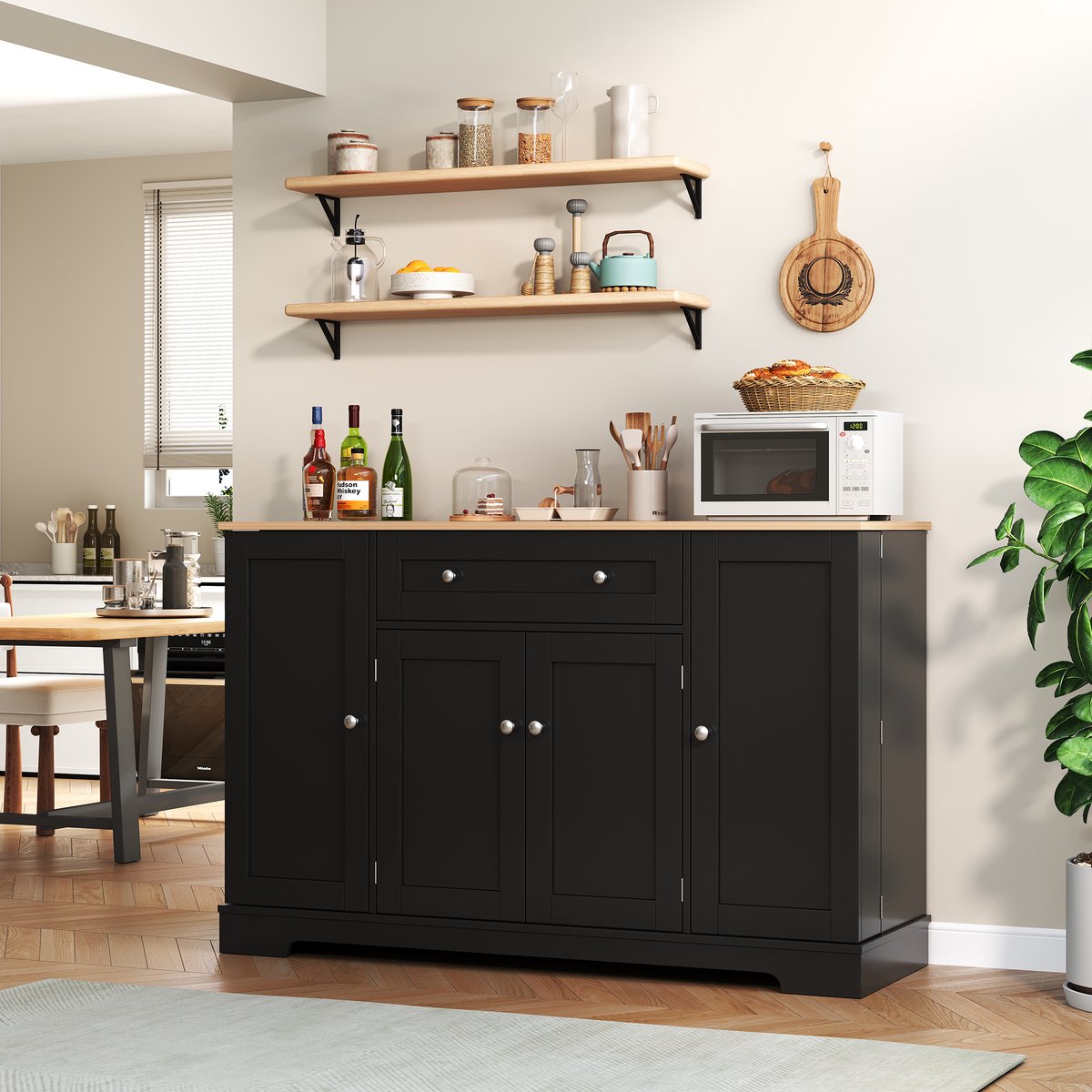 Keukenbuffet - 138 cm - Met Schuifladen - Verstelbare Planken en Deuren - Hout - Wit