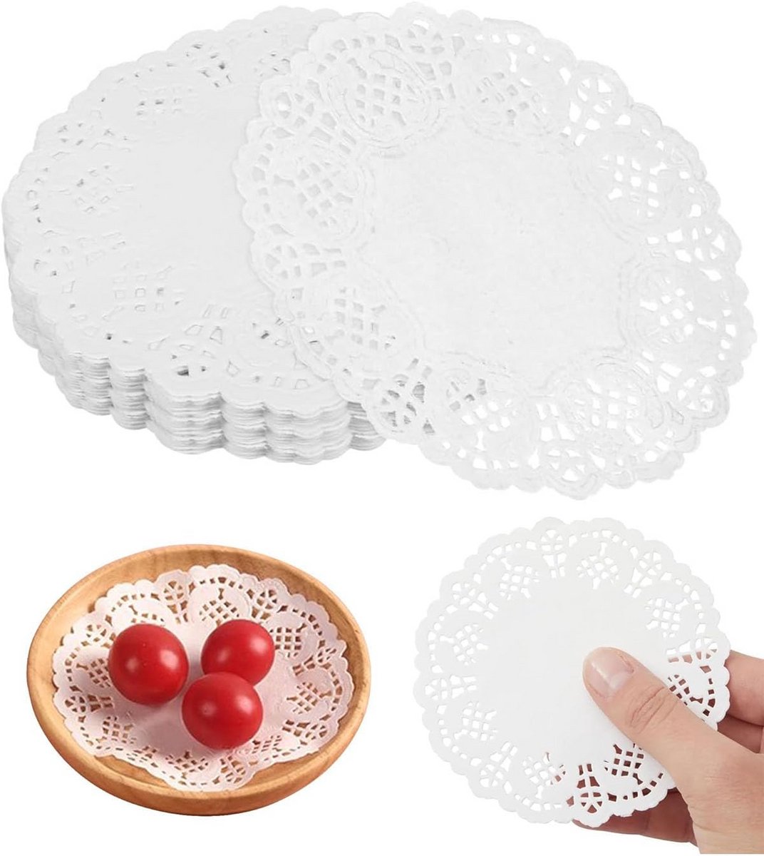 100 stuks ronde papieren placemats wit 11,5 cm voor gebak en decoratie