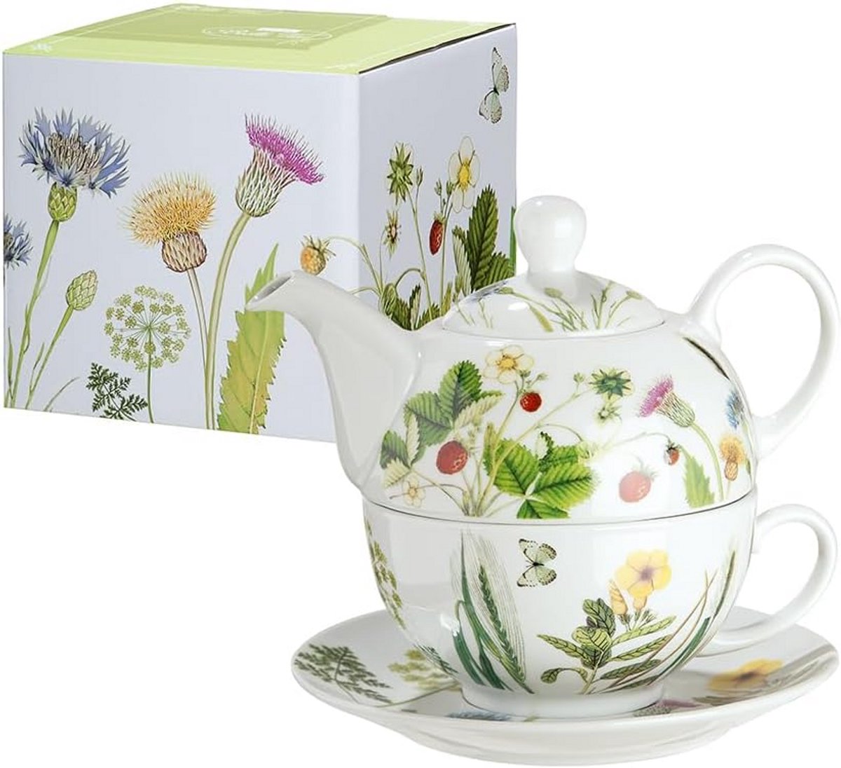 Porseleinen theepot met bloemenprint voor één persoon