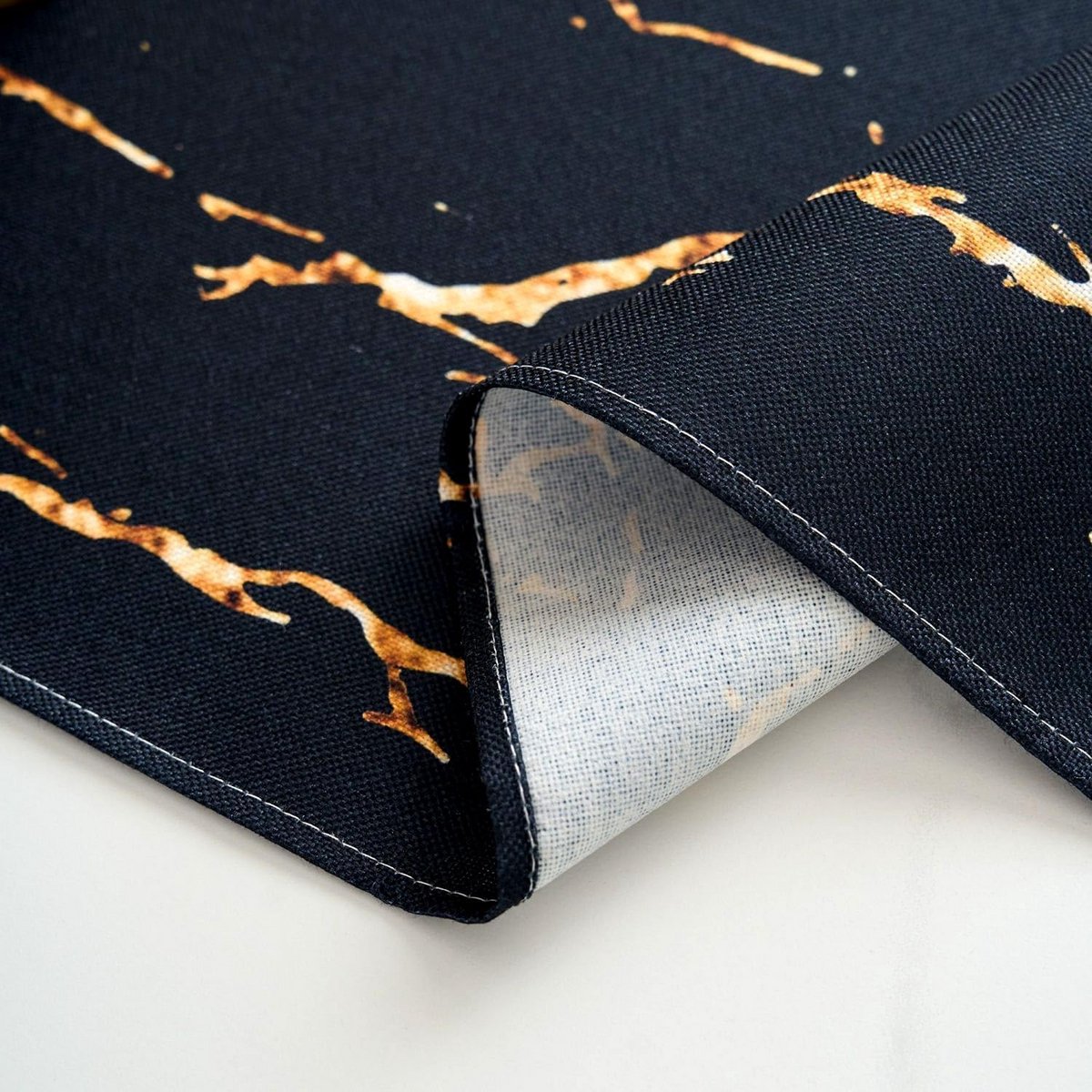 Moderne TafelLoper Zwart Goud 40x240 cm - Abstract Marmer Patroon Linnen